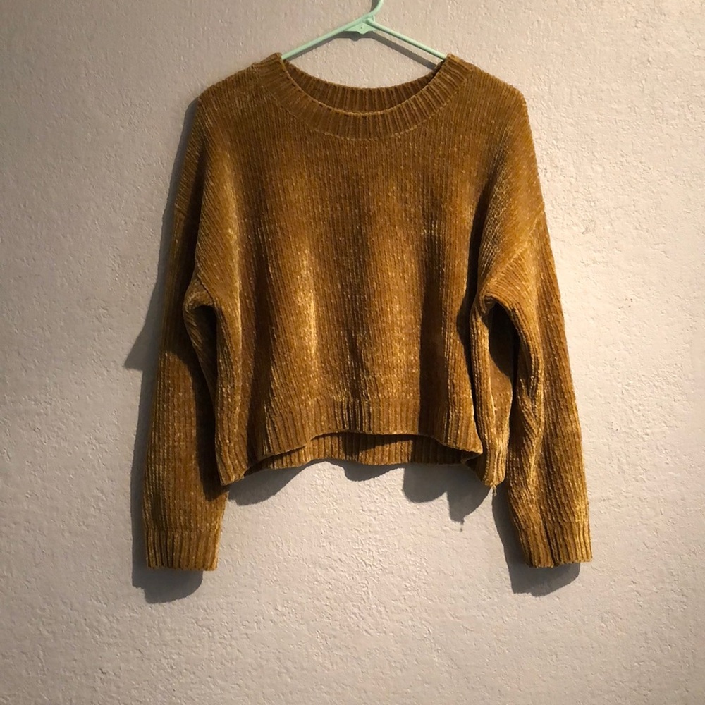 Mustard yellow chenille cropped sweater